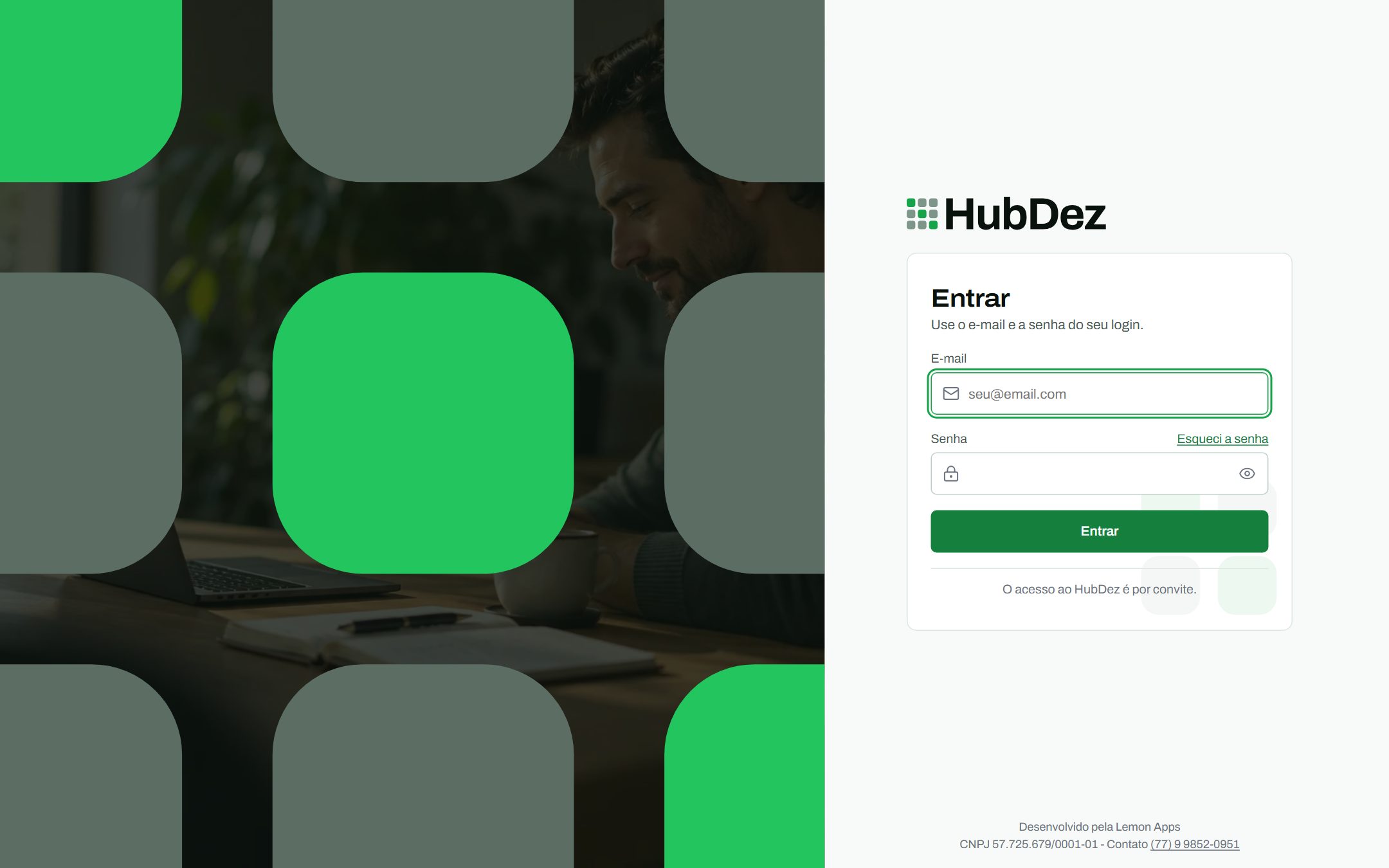 Tela de entrada do HubDez